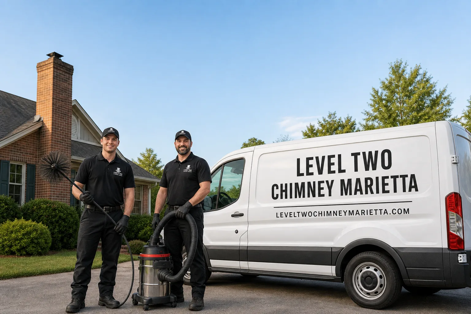 Level Two Chimney Marietta chimney cleaning service vehicle and crew in Marietta, GA